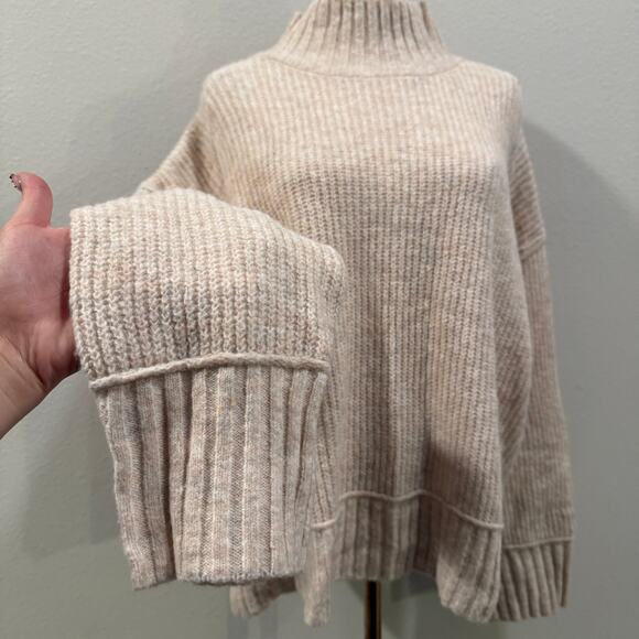 The Workshop NEW Oatmeal Beige Mock Neck Chunky Knit Sweater Medium Cozy Soft - Picture 4 of 8